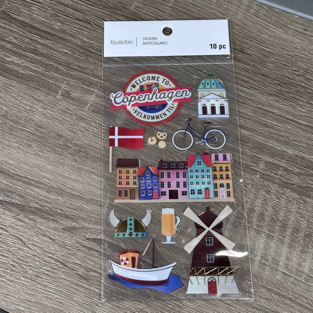 Recollections Copenhagen Denmark Travel 10pc Stickers Scrapbook Journal Europe